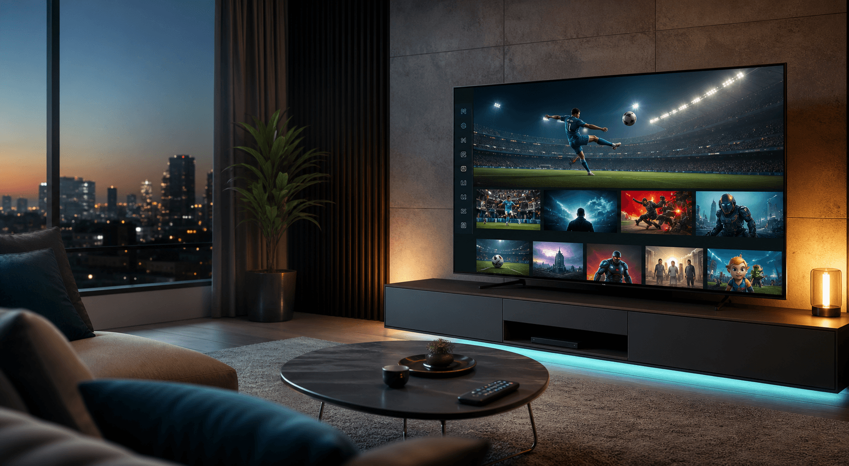 TiVistation IPTV streaming on a smart TV in a premium living room