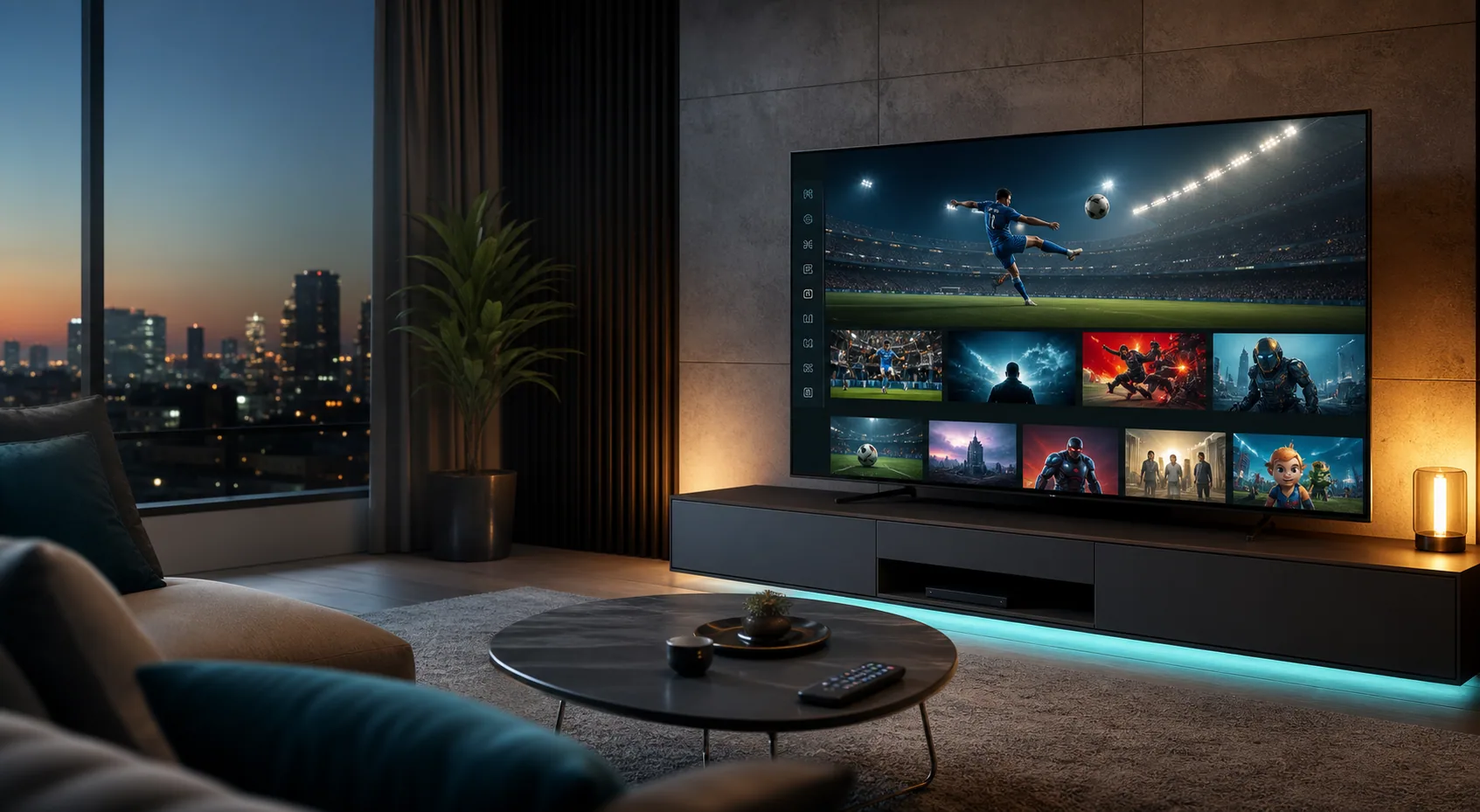 TiVistation IPTV streaming on a smart TV in a premium living room